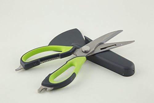Multi-function Kitchen Shears Heavy Duty Stainless Steel with Ergonomic Handle Chef's Heavy Duty Kitchen Scissors 8-in-1 Multi-Purpose Utensils with Magnetic Holder (Green / Dark Gray)