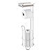 mDesign Freestanding Metal Wire Toilet Paper Roll Holder Stand and Dispenser with Storage Shelf for Cell, Mobile Phone - Bathroom Storage Organization - Holds 3 Mega Rolls - Matte Stain