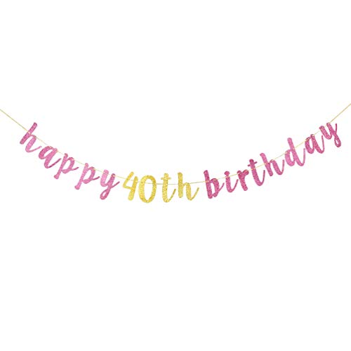 INNORU-Happy-40th-Birthday-Banner-Pink-and-Gold-Glitter-Birthday-Sign-Decorations-Supplies-40th-Birthday-Party-Supplies