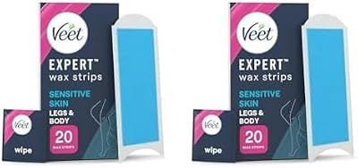 Veet Expert Cold Wax Strips Legs Body Sensitive Skin 20 Strips 2 Finish Wipes