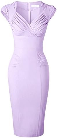 Newdow Lady's 50s Vintage V-Neck Capsleeve Pencil Dress (X-Large, Light Purple)