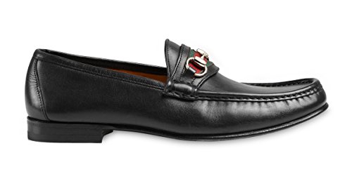 Gucci Men's Leather Horsebit Loafer with Signature Web Detail, Nero (Black) 157440 (US 13 D (M) / (Gucci/UK 12.5))
