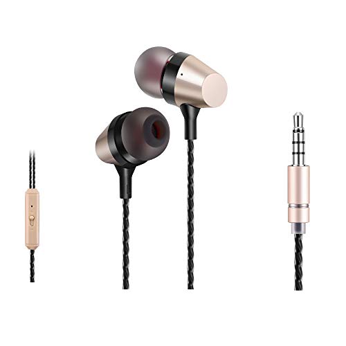 MATEDSOUS Earbuds with Mic and Volume Control Comfortable Noise Isolating Earphone Crystally-1 Wired in-Ear Headphone Clear HD Sound and Bass for Music and Cell Phones Gold Color Premium Gift Package