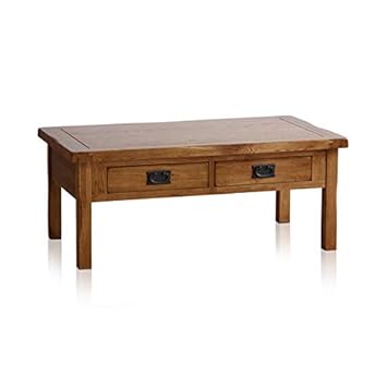 Original Rustic Solid Oak 4 Drawer Storage Coffee Table Amazon Co