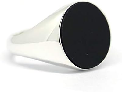 JWEIMIN1982 Mens Jewelry Genuine Sterling Silver Black Onyx Oval Signet Ring