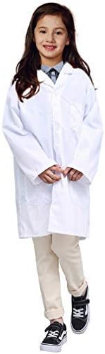 Kid's White Coat for Career Day School Projects Halloween Cosplay Costumes with ID Card