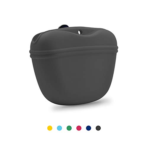 AUDWUD- Silicone Dog Treat Pouch - Clip on Portable Training Container - Convenient Magnetic Buckle Closing and Waist Clip - 100% FDA Certified Food Grade Silicone & BPA Free