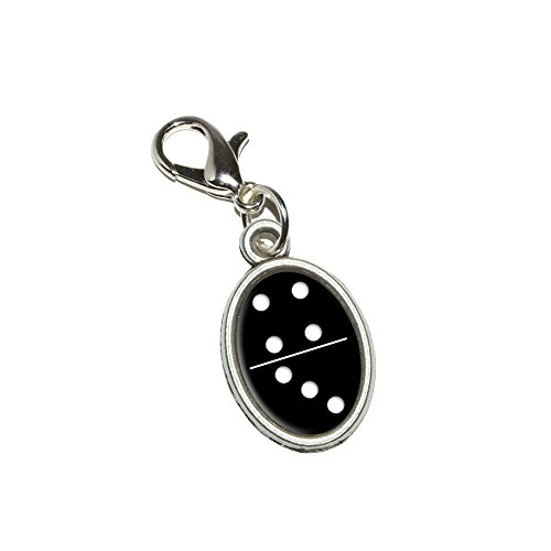 Graphics and More Single Black Domino - Game Dominoes Antiqued Bracelet Pendant Zipper Pull Oval Charm with Lobster Clasp