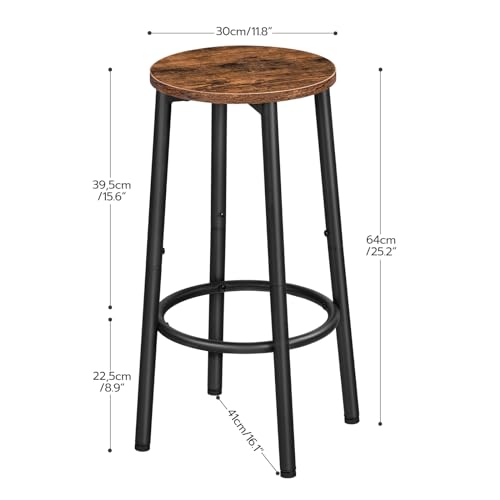 HOOBRO Round Bar Stools, Round Bar Chairs Set of 2, Kitchen High Bar Stools with Footrest, Industrial Counter Stools for Dining Room, Party, Sturdy Steel Frame, Rustic Brown EBF03BY01