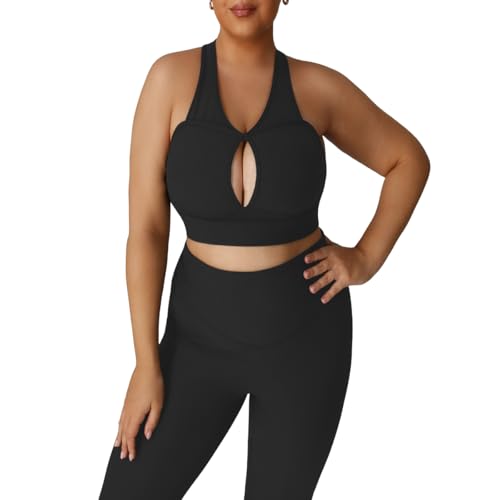fdsmall Reggiseno sportivo ad alto impatto da donna a sostegno completo Racerback imbottito in esecuzione reggiseno da yoga Plus Size collo a U scava fuori reggiseno grande, Nero , XL