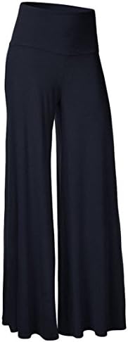 AuntTaylor Women's Chic High Waist Wide Leg Sheer Palazzo Pants Navy Blue 3XL