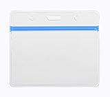 10 Pack Heavy Duty Horizontal Name Tag Badge ID Card Holder with Blue Zipper, More Thicker than Standard PVC, by KEYLION