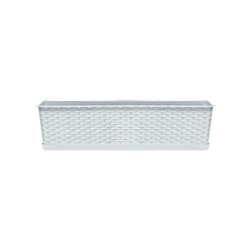 Blumenkasten Balkonkasten Blumentopf Rattan Optik Case P Untersetzer Geländerkasten 4 Größen (600 Weiß) – Bild 3