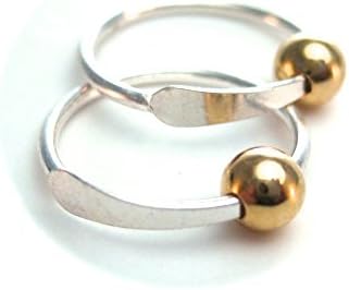Small Ear Hugger Sleeper Hoops in Sterling Silver with Gold Filled Bead