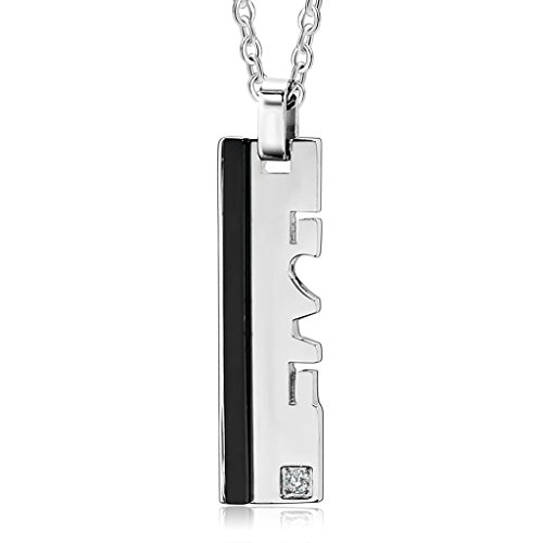 Daesar Stainless Steel Mens Womens Pendant Necklace Couples 2 Tone Blade Love Rhinestone Necklace