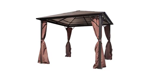 Pavillon mit Vorhängen Braun Gartenbauten Pavillons und Partyzelte stabil Aluminium 300 x 300 cm