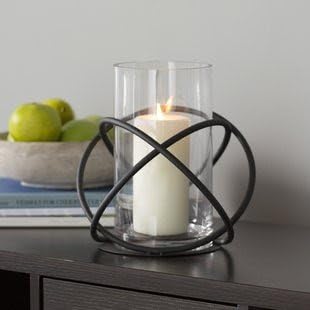 FireFlies Black Powder Coated Iron T Light Holder with Clear Glass, for Decoration (Pack of 1, Black)