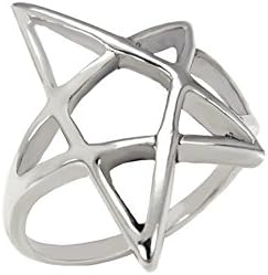 Sterling Silver Oxidized Pentagram Star Ring with Ring Width of 24MM