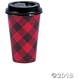 Fun Express~ Buffalo Plaid Insulated Coffee Cups with Lids, 12 Pack