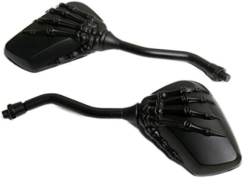 MotorToGo Small Black Skull Hand Rear View Mirrors for 2018 Yamaha Vmax 1700 VMX1700