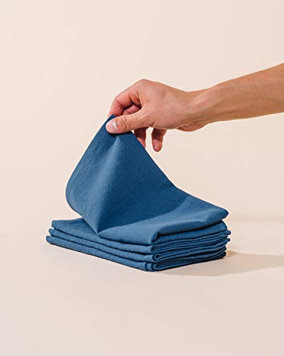 Caldo Linen Dinner Napkins - Soft and Durable Cloth - 4 Pack - 20x20 inch (Vintage Blue)