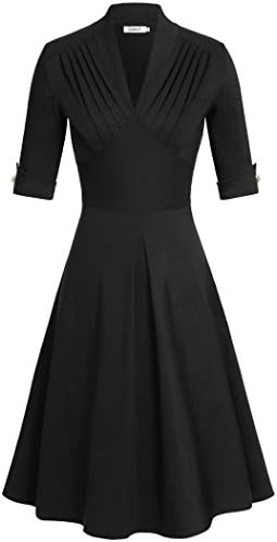 Women Dress,Comila Vintage Draped Zipper Button Holiday Dresse For Women Black M