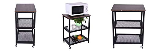Graysky U.S. Local Industrial Serving Cart, 3-Tier Kitchen Microwave Oven Stand Utility Cart Workstation Shelf on Wheels with Storage Rack, Wood Look Accent Furniture with Metal Frame