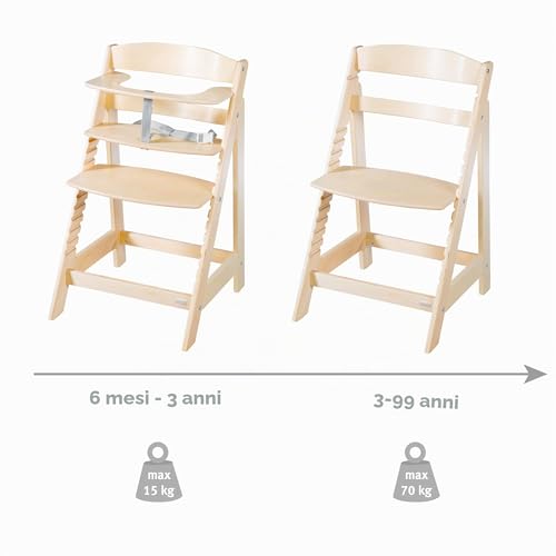 roba Sit Up Flex 2 in 1 Highchair, Adjustable Height, from 6 Months to 70 kg, with Footrest, Robust and Ergonomic, Natural Wood