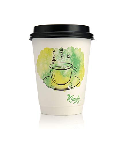 Coffee Cups With Lids, 12 OZ Paper cups, Disposable Hot Cups, They also Comes as a Variety Pack, Double Wall No Sleeves Needed, Take Your Coffee Cups To Go (50) Count - By Kingly - Thumbnail 3