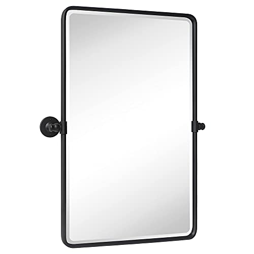 Farmhouse Pivot Rectangle Bathroom Mirror Black Metal Framed Tilting Beveled Vanity Mirrors for