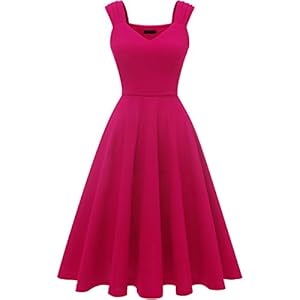 DRESSTELLS Elegante plooirok voor dames, retro rockabilly-jurk, vintage cocktailjurk, midi-lang