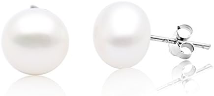 AAA+ Sterling Silver Freshwater Cultured Button Pearl, SELECT SIZE,Stud Earring (10-11mm)