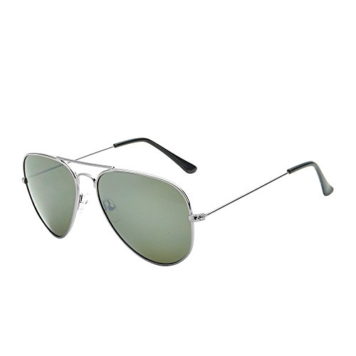 Retro Mirror Aviator Sunglasses Flash Tinted Lens Eyeglasses for Women Men UV400 (Silver/Green)