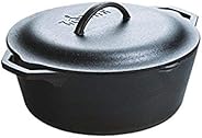 Lodge Pre-Seasoned Dutch Oven With Loop Handles and Cast Iron Cover, 7 Quart, Black