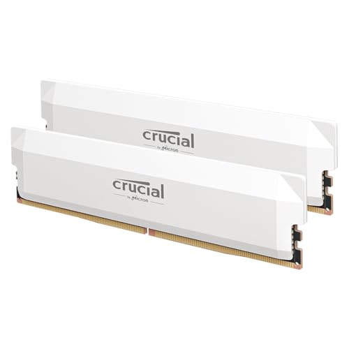 Crucial Pro DDR5 RAM 32GB Kit (2x16GB) 6400MHz CL38, Overclocking Gaming, Intel XMP 3.0 / AMD Expo, PC Computer Arbeitsspeicher, Weiß - CP2K16G64C38U5W
