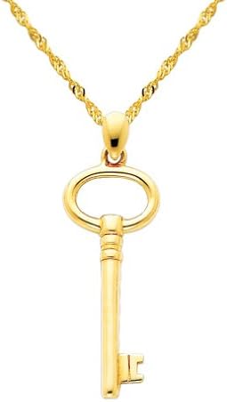 14k Yellow Gold Key to My Heart Charm Pendant with 1.2mm Singapore Chain Necklace - 22"