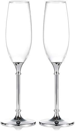 Sziqiqi 2-Piece Creative Champagne Glass Set Wedding Crystal Glasses Heart-Shaped Wedding Champagne Gift Cut Glasses, Silver