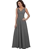 DianSheng Women's Round Neckline Pleated Chiffon Bridesmaid Dress Short Prom Dress Grey US14
