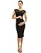 PattyBoutik Mama Crewneck Crochet Lace Inset Ruched Sheath Dress (Black L)