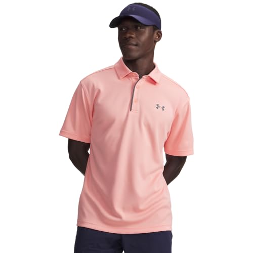 Under Armour Men's Tech Golf Polo, (603) Posh Pink / / Pitch Gray, X-Large