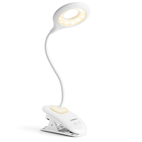 Raniaco Clip LED Reading Light,USB Rechargeable Touch Switch Reading Lamp-with Night Light,3 Adjustable Brightness Bedside Headboard Book Lamp with Day Light and Eye-Care Protection