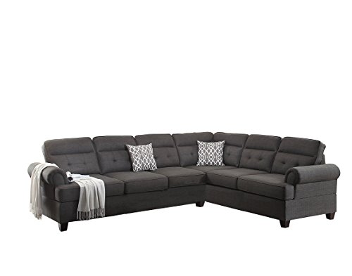 Poundex Bobkona Oliver Linen-like Polyfabric Left or Right Loveseat 2Piece SECTIONAL in Ash Grey