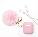 Airpods Case Cover - LEWOTE Airpods Silicone Cute Accessories [Protective Case, Anti-Lost Strap, Fur Ball Keychain] for Apple Airpod 1&2 (Pink)