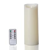 glowiu Flameless Flickering Candles 9 Inch Moving Flame, Real Wax Pillar Battery Candle with 10-Key Remote Multi-Function (Ivory, 3.25 x 9)