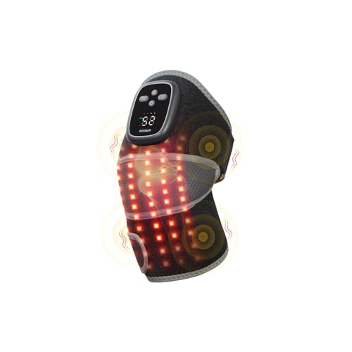 GINEKOO Red Light Therapy Knee Massager Brace – 660nm & 850nm Near-Infrared Light Devices, 4-Motor Deep Vibration Massage with Heating & Red Light Pulse Mode, 5000mAh Cordless Knee Pain Relief for Home & Office