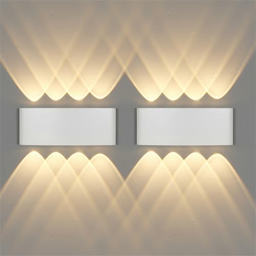 CANMEIJIA Outdoor and Indoor LED Wall Light 8 W, Waterproof Wall Lamp IP65 Warm White 3000 K, Modern Aluminium Up Down for Garden, Living Room, Hallway and Terrace, Pack of 2, 22 cm
