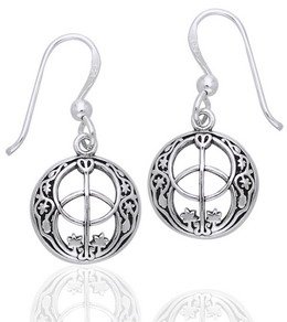 Sacred Chalice Well Geometric Symbol of Avalon in Glastonbury Sterling Silver Hook Earrings