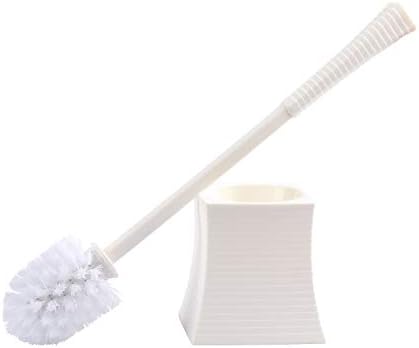 Kinsky Toilet Brush Holder, Good Grips Strong Bristles Bathroom Cleaner with Base Bowl Scrubber (White)