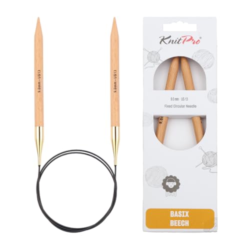 KnitPro Basix - Ferri circolari fissi in Legno di faggio, 80 cm, 9 mm
