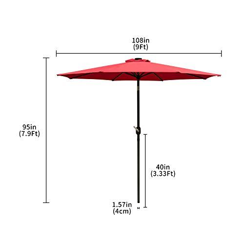 Ainfox 9 FT Solar Patio Umbrella, 32 LED Lighted with Tilt w/Crank Adjustment, 8 Steel Umbrella Ribs, Outdoor Waterproof Fade-Resistant Fabric for Garden, Deck, Backyard, Pool